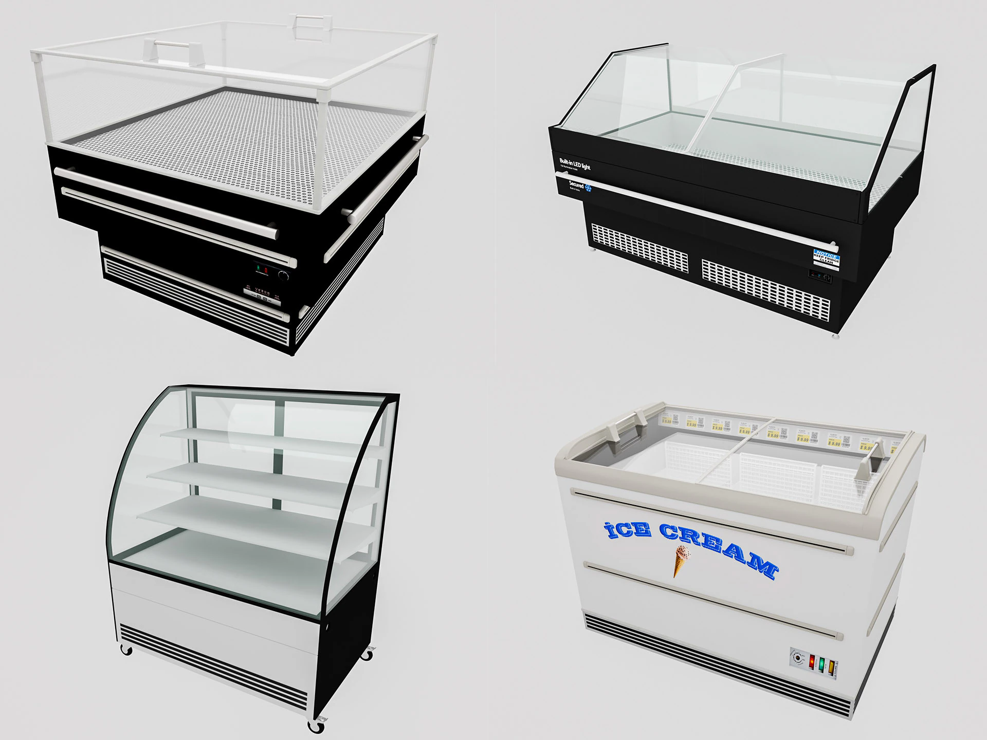 Supermarket Freezer Refrigirator 2 Low-poly 3D Model .c4d .max .obj .3ds .fbx .stl .blend 