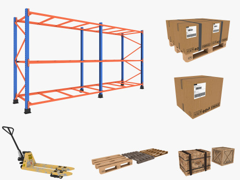 Pallet Jack and Racking Low-poly 3D Model
