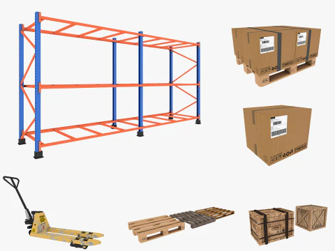 Pallet Jack and Racking Low-poly 3D Model