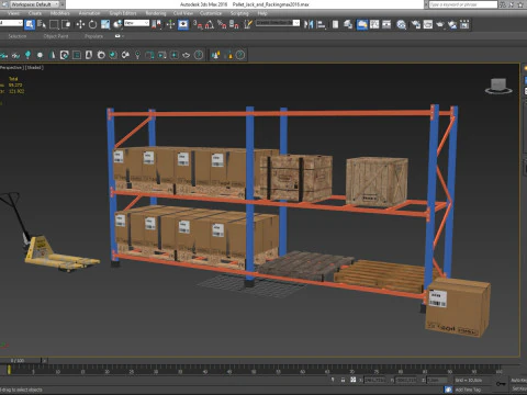 Pallet Jack and Racking Low-poly 3D Model