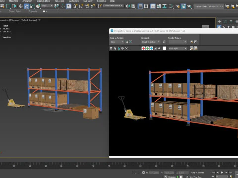 Pallet Jack and Racking Low-poly 3D Model