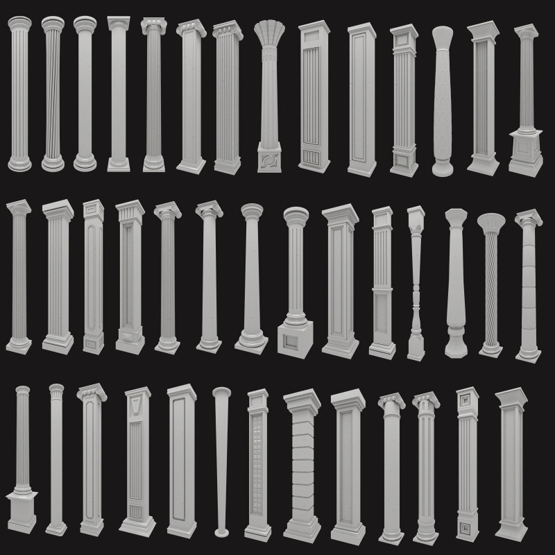 Klasyczna kolekcja pilastrów kolumnowych Model 3D .c4d .max .obj .3ds .fbx .stl .blend