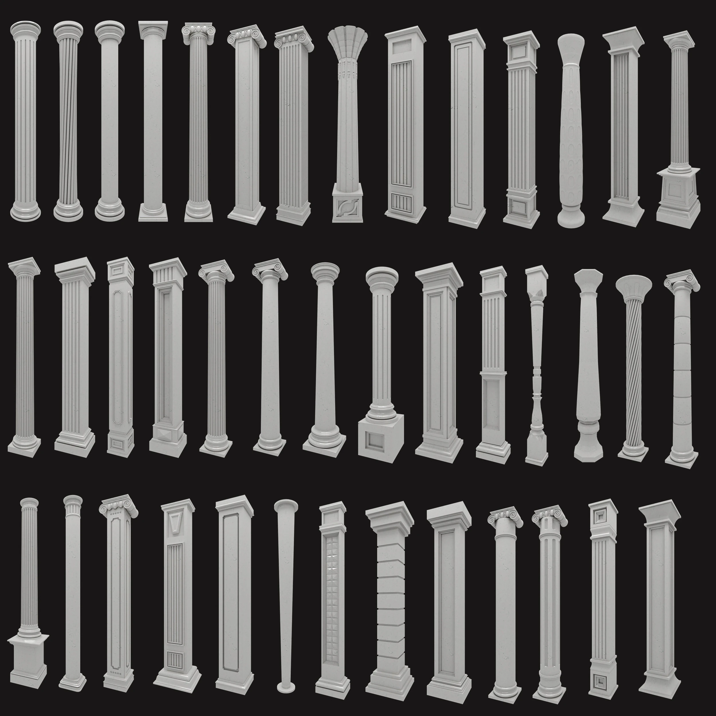 Колекція пілястр класичних колон 3D Модель .c4d .max .obj .3ds .fbx .stl .blend 