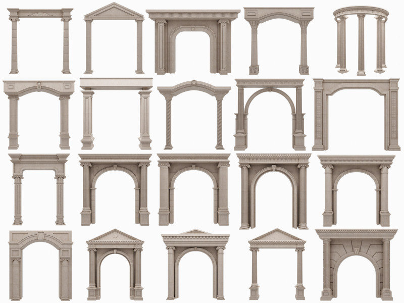Gewölbte Fassadensäulen, Türpilaster 3D Modell .c4d .max .obj .3ds .fbx .stl .blend
