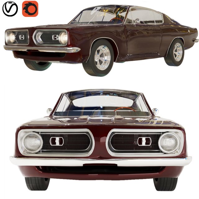 1968 plymouth barracuda maroon 3D 모델 .c4d .max .obj .3ds .fbx .stl .blend 