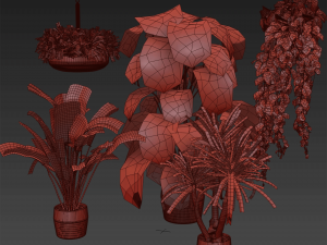 Collection plant vol 489 - hanging- palm - banana - monstera Model 3D