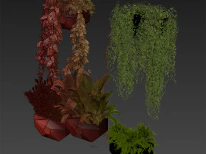 Collection plant vol 501 - hanging- lavender - peace lily - pothos 3D Model