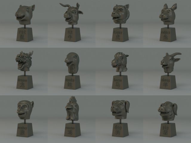chinese zodiac 3D 모델 .c4d .max .obj .3ds .fbx .stl .blend 