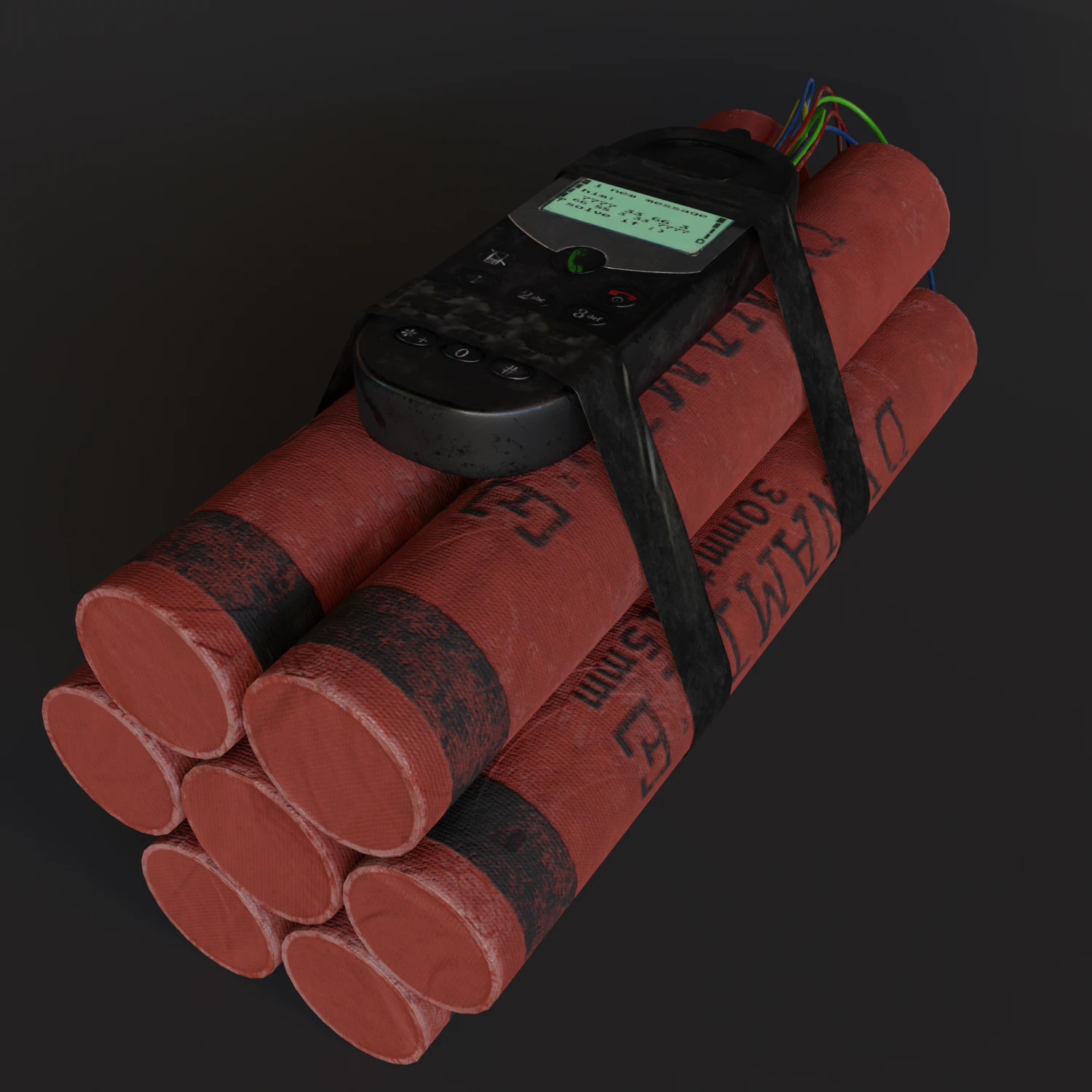 dynamite phone bomb 3D Model .c4d .max .obj .3ds .fbx .stl .blend 