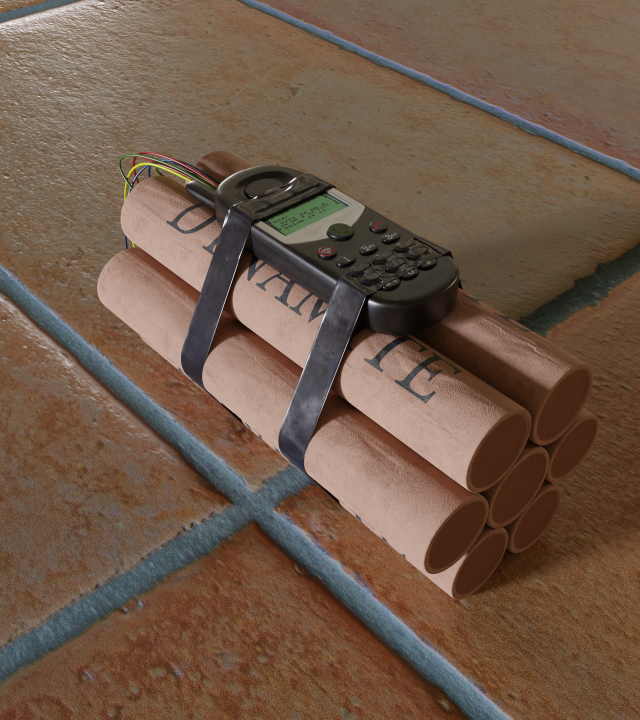 realistic dynamite bomb 3D Model .c4d .max .obj .3ds .fbx .stl .blend 