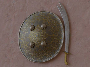 espada e escudo árabe islâmico realista e histórico Modelo 3D