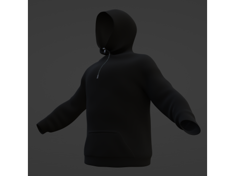 Hoodie with zipper Black version 3D 모델