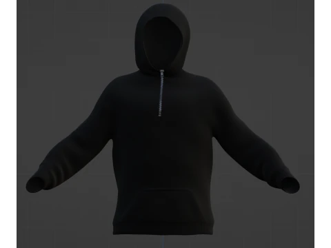 Hoodie with zipper Black version 3D Model