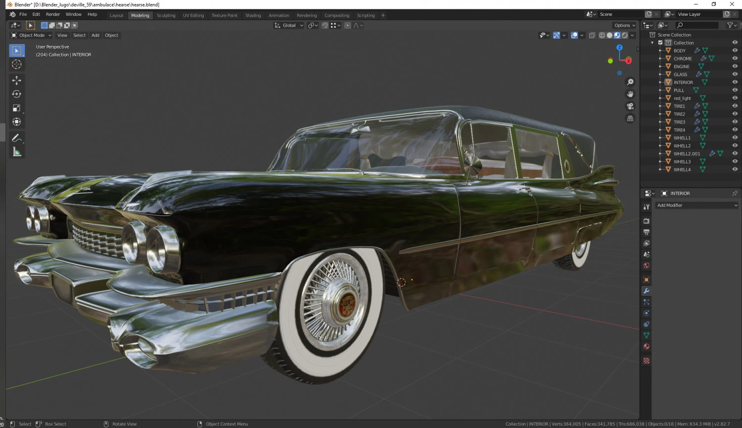 cadillac hearse space wagon 1959 3D Model .c4d .max .obj .3ds .fbx .stl .blend 