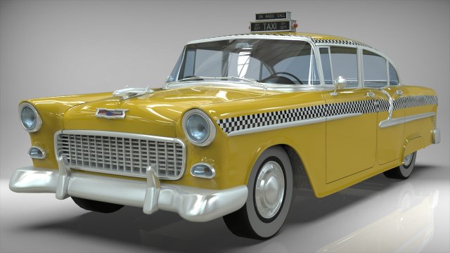 taxi yellow cab belair sedan 1955 3D Model .c4d .max .obj .3ds .fbx .lwo .lw .lws