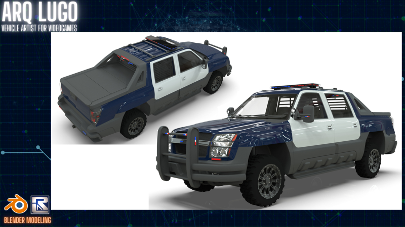 Chevrolet Avalanche Police Interceptor 2002 3D Модель .c4d .max .obj .3ds .fbx .stl .blend