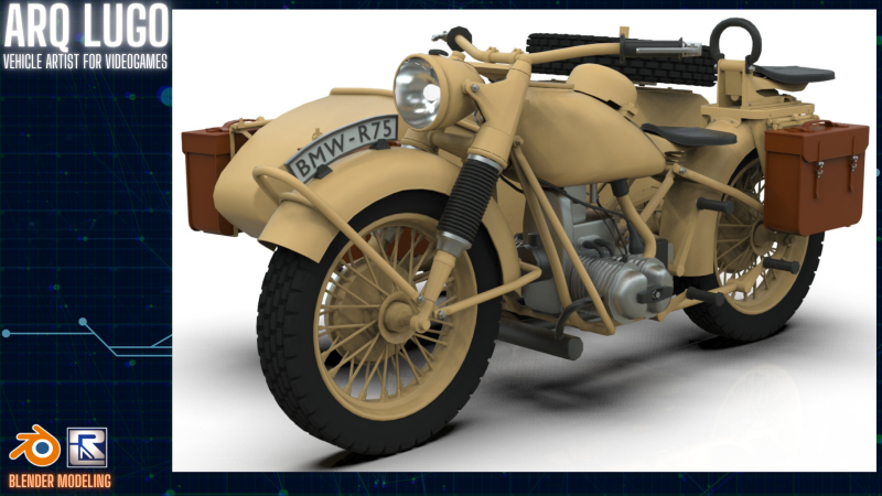 Motorcycle with sidecar 1941 Modelo 3D .c4d .max .obj .3ds .fbx .stl .blend 