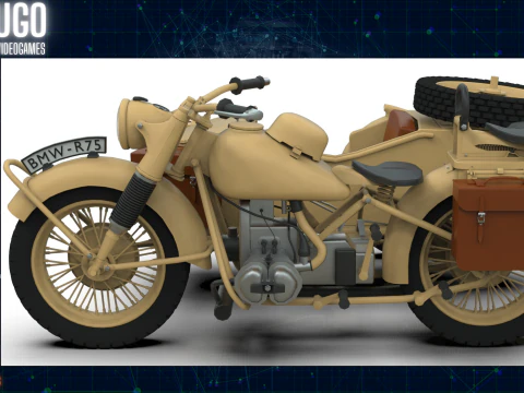 Motorcycle with sidecar 1941 3D Model