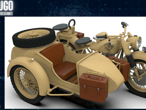 Motorcycle with sidecar 1941 3D Model