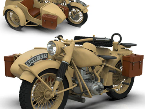 Motorcycle with sidecar 1941 3D Model