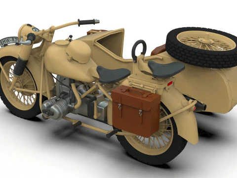 Motorcycle with sidecar 1941 3D Model