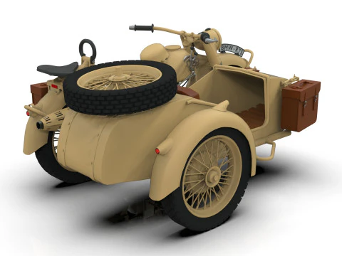 Motorcycle with sidecar 1941 3D Model