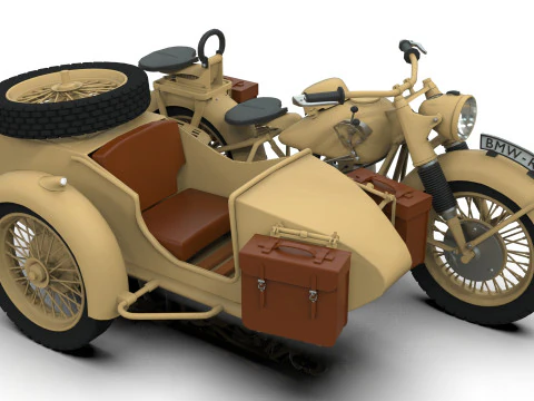 Motorcycle with sidecar 1941 3D Model