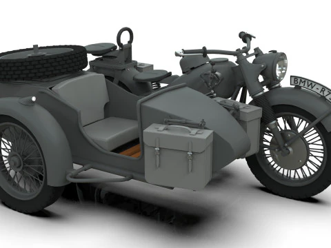 Motorcycle with sidecar 1941 3D Model