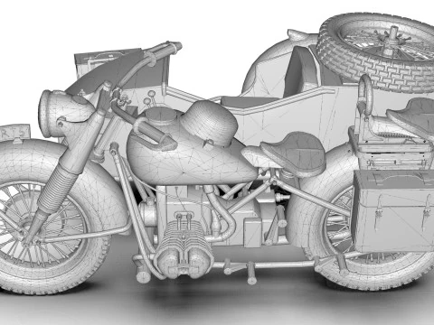 Motorcycle with sidecar 1941 3D Model