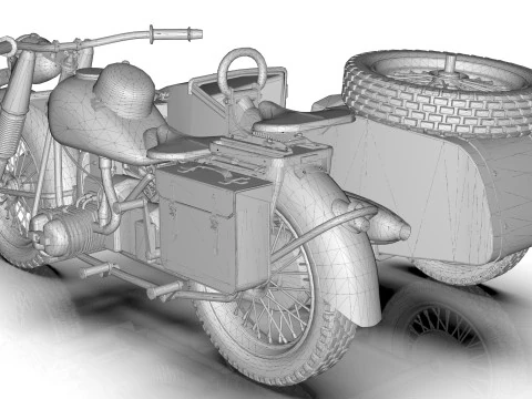 Motorcycle with sidecar 1941 3D Model