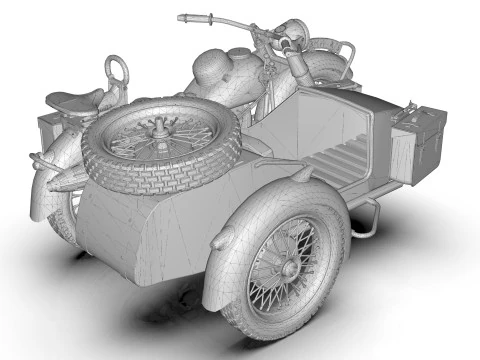 Motorcycle with sidecar 1941 3D Model