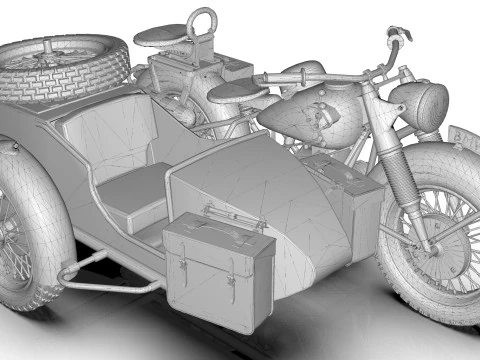 Motorcycle with sidecar 1941 3D Model