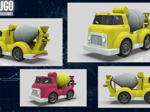Camion betoniera Veicolo cartone animato Low-poly Modello 3D