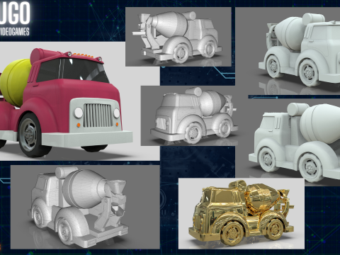 Cement Mixer truck Cartoon Vehicle Low-poly Modello 3D