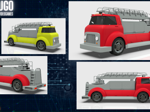 Firetruck Cartoon Vehicle Low-poly Modèle 3D