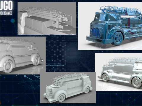 Firetruck Cartoon Vehicle Low-poly 3D Модель