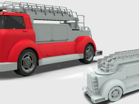 Firetruck Cartoon Vehicle Low-poly 3D Модель