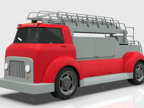 Firetruck Cartoon Vehicle Low-poly 3D Модель