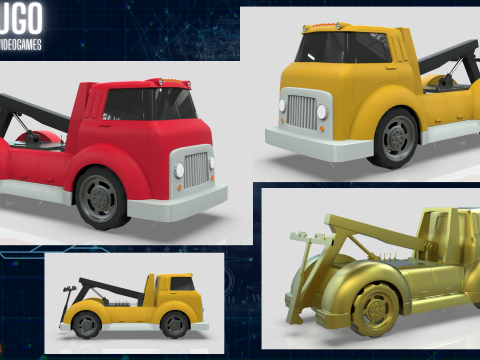 Wrecker Tow Truck Cartoon Vehicle Low-poly Modello 3D
