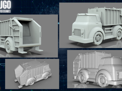 Garbage truck Cartoon Vehicle Low-poly Modelo 3D