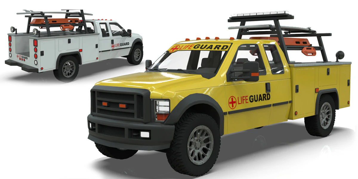 Lowpoly Lifeguard Truck 3D Model .c4d .max .obj .3ds .fbx .stl .blend