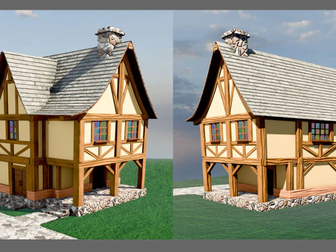 Średniowieczny dom Low-poly Model 3D