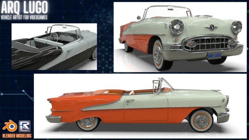 Oldsmobile 88 Convertible 1955 Low-poly 3D मॉडल .c4d .max .obj .3ds .fbx .stl .blend