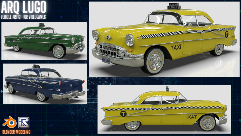 Oldsmobile Super 88 Taxi 1955 Low-poly 3D Модель .c4d .max .obj .3ds .fbx .stl .blend