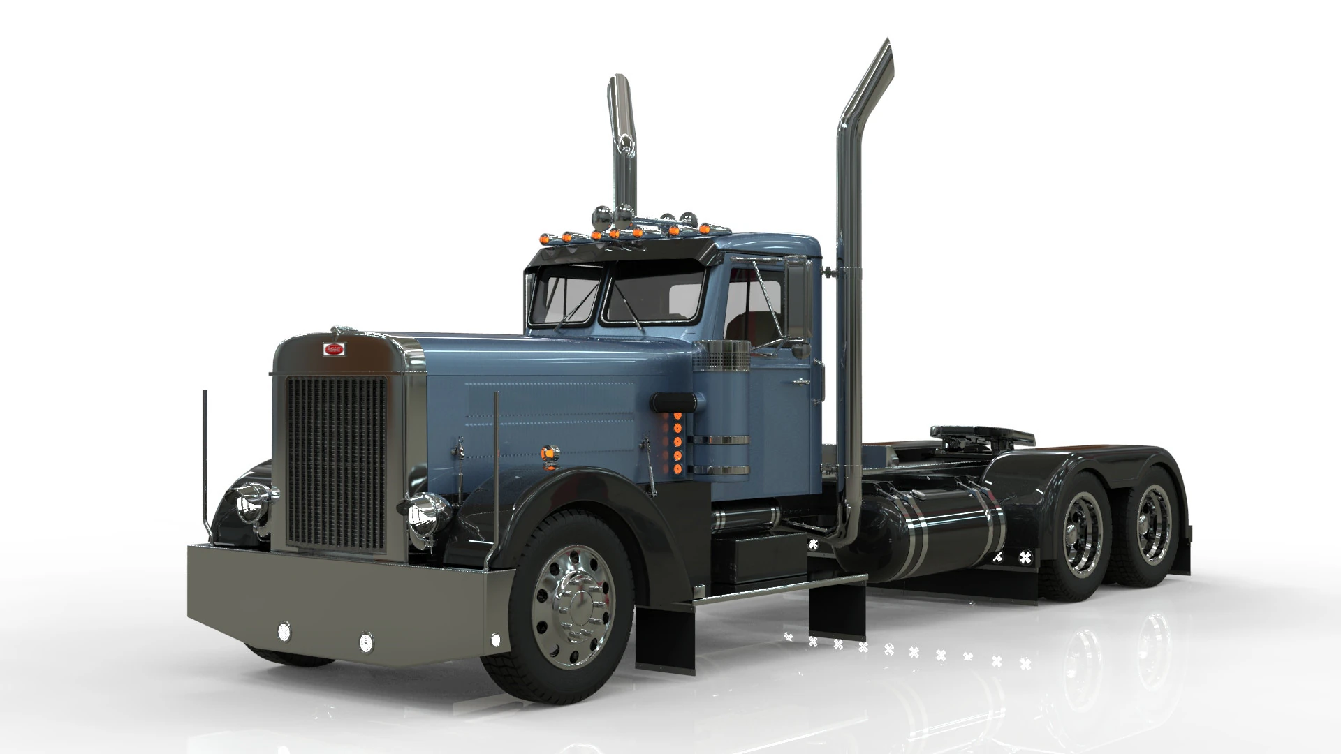 Peterbilt 351 LW 1967 Truck midpoly 3D Model .c4d .max .obj .3ds .fbx .stl .blend 
