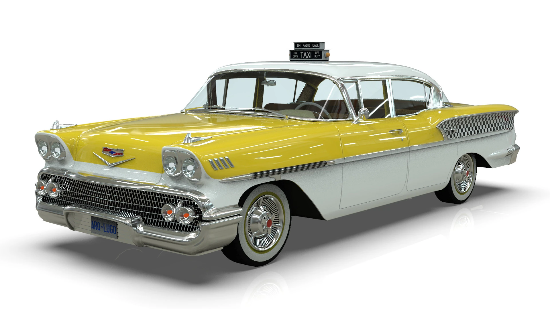 Chevrolet Bel Air Taxi Yellow Cab 1958 р 3D Модель .c4d .max .obj .3ds .fbx .stl .blend 