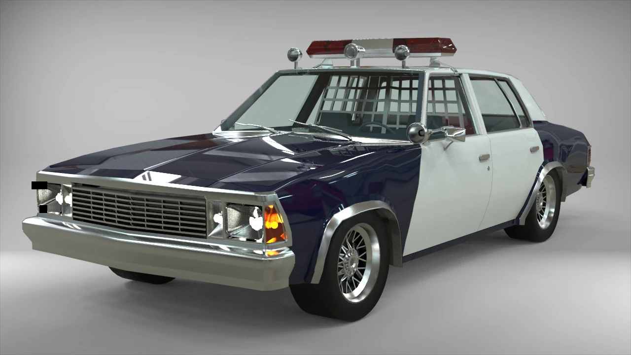 Chevrolet Malibu 1981 Police car Low-poly 3D Model .c4d .max .obj .3ds .fbx .stl .blend 