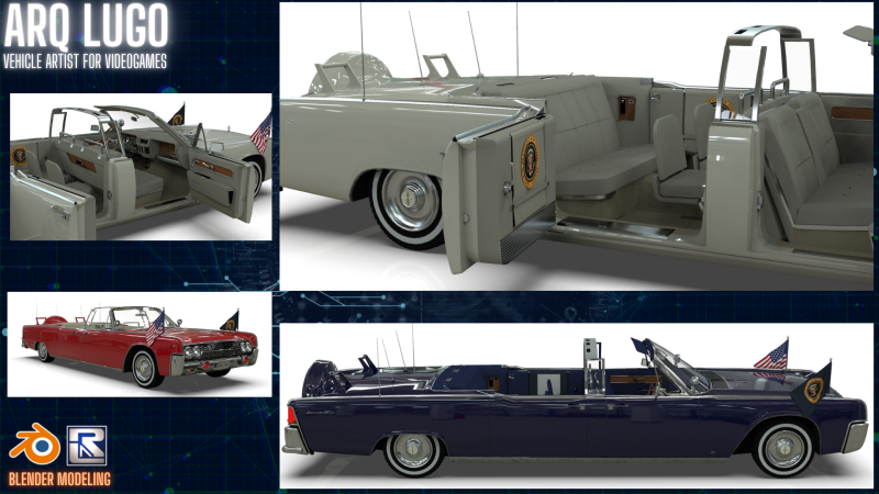 Lincoln Continental X100 1962 Low-poly 3D 모델 .c4d .max .obj .3ds .fbx .stl .blend