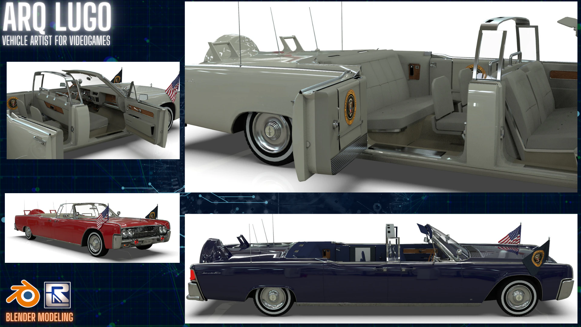 Lincoln Continental X100 1962 Low-poly 3D Model .c4d .max .obj .3ds .fbx .stl .blend 