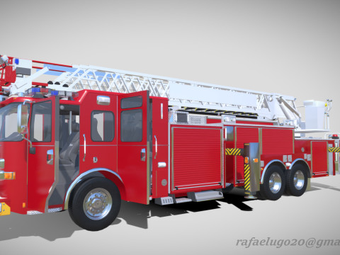 Firetruck Pierce 105 HEAVY-DUTY STEEL AERIAL LADDER Low-poly 3D 모델